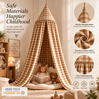Canopée de lit pour enfants vintage à carreaux vichy, 100% coton, à sommet pointu, décoration suspendue pour chambre d'enfant