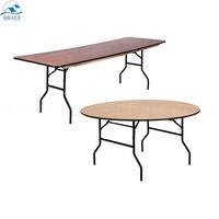 Table de banquet pliante rectangulaire en bois et métal pour restaurant, mariage, ferme, extérieur