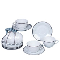 Service à thé de luxe moderne en porcelaine 220cc, 12 pièces, tasses et soucoupes avec design