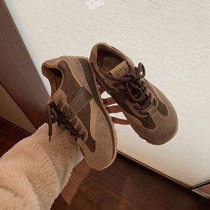 Genuine <b>leather</b> platform <b>sneakers</b>, trendy color-matched <b>sneakers</b>, new style, thick sole, lace-up, versatile and casual shoes - Product Image 4