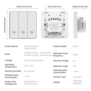 LEDEAST MG-KG130 10GHz WiFi Radar İnsan Varlığı Sensörlü Anahtar Nötr Kablo Gerektirmez Tuya Uygulaması ve Sesli Kontrol Akıllı Işık Anahtarı - Product Image 4