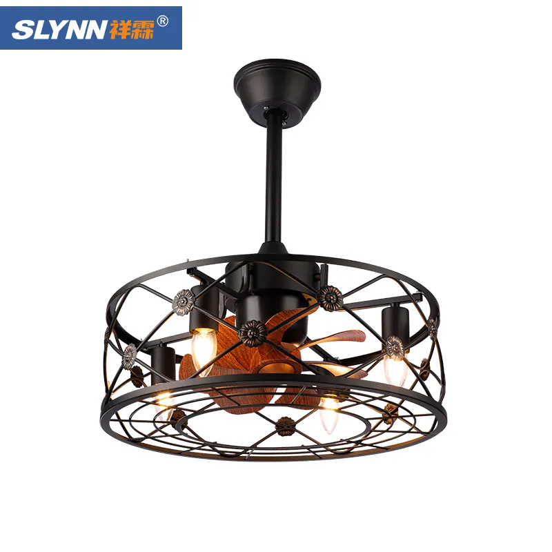 SLYNN Custom 110V-220V Elétrica Indoor Freqüência Conversão Controle Remoto LED Ventilador de Teto com Luz Lâmpada do teto
