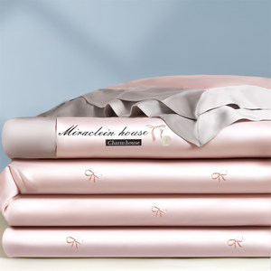 2026 New Arrival Washed Silk Pink Summer and Spring Embroidery Solid Comforted 4PCS Duvet Quilt <strong>Set</strong> - Product Image 1