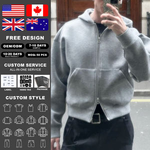 Sudadera con capucha Kingsen de algodón grueso de alta calidad con doble cremallera para hombre, corte holgado extragrande, bordada - Product Image 2