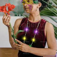 Collier classique Mardi Gras perlé violet, vert et or avec 6 LED lumineuses pour la décoration et les fournitures de Noël, Nouvel An et mariage