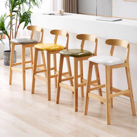Tabouret de bar en bois massif avec dossier |   Tabouret haut de style nordique pour hôtel, centre commercial et bar à domicile |   Tabouret de comptoir commercial moderne et robuste