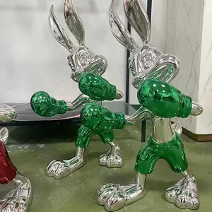 Yüksek kaliteli reçine Bunny Boxer heykeli elektroliz reçine hayvan süsler ev dekorasyon reçine sanat dekorasyon