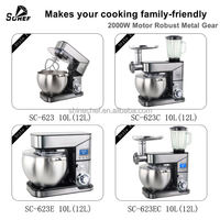 Mélangeur électrique sur socle de cuisine à tête inclinable 10 + P Vitesse 10-12QT Mélangeur alimentaire Bol en acier inoxydable Crochet à pâte Batteur plat pour le ménage