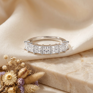 Bague Adodo en argent 925 plaqué or blanc, sertie de 5 pierres de moissanite taille princesse 2 carats VVS1 couleur D, certifiée GRA - Product Image 6