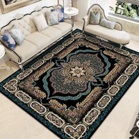 Tapis d'appoint personnalisé en velours beige et noir, motif médaillon persan, imprimé, antidérapant, doux, pour salon, style vintage oriental
