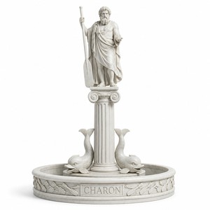 Fontana Moderna in Pietra Intagliata a Mano con Statua Greca di Charon il Guida-Feltri, Carota e Moneta, Elemento Acquatico con Delfino, Impermeabile IP68 per Giardino e Villa - Product Image 1