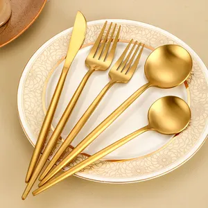 Portuguese Luxury Flatware Sets Silver And Gold Matte Polishing Silverware Set Stainless Steel Golden Cutlery Set For Wedding