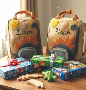 Mochila de dinosaurio para niños, bolsa de lona con nombre bordado personalizado, regalo duradero y lindo de aventura con dinosaurios para niños - Product Image 2