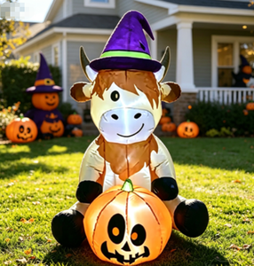 5FT <strong>Halloween</strong> Inflatable Yak with Witch <strong>Hat</strong> &amp; Pumpkin - Product Image 1