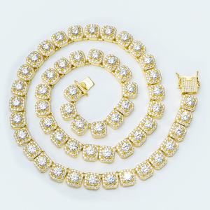 Cadena Cubana de Plata de Ley 925 con Moissanita de 11 mm, Collar Cuadrado, Joyería de Moda HIPHOP para Jóvenes - Product Image 1