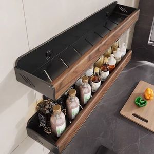 Bathroom Storage Rack 2 Bars Wood Organizer <b>Shelf</b> No Drilling Required Towel Rack For Bathroom - Product Image 3