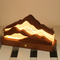 Magnifiques lampes décoratives de montagne, petites, rechargeables par USB, veilleuses à base en bois, lampes LED en acrylique, lumières tactiles à piles