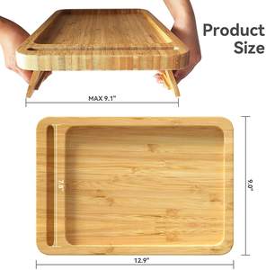 Natuurlijke bamboe <span class=keywords><strong>sofa</strong></span>-armtafel met telefoonhouder, Europees design, vierkante vorm, makkelijk schoon te maken, opklapbare armleuningtafel - Product Image 3