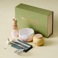 Lenscap Kit de Matcha Chinois Jaune Foncé, Ensemble de Bols en Céramique Grès, Fouet en Bambou, Passoire en Acier Inoxydable, Design Japandi, Thé