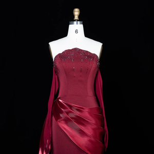 Robe de soirée sirène en satin bordeaux de luxe Jancember LSZ608 avec surjupe - Product Image 4