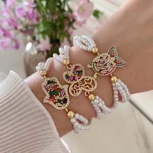 Pulsera Ajustable TK-B586 con Cuentas de Perlas Maravillosas, Dijes de Circonita Arcoíris, Mano de Hamsa Dorada, Búho y Mariposa, Estilo Vintage - Product Image 2