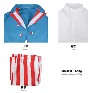 Ensemble de costume de cosplay Uncle Sam tendance, pantalon rayé rouge, blanc et bleu, veste, chemise, tenue pour la fête de l'Indépendance, Halloween - Product Image 2