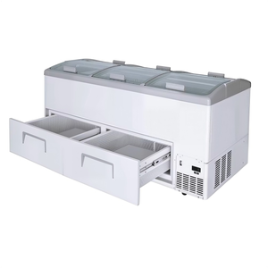 Congélateur à double face Kenkuhl avec dessus en verre coulissant et <span class=keywords><strong>tiroir</strong></span> -25°C ℃   Congélateur coffre commercial pour îlot de présentation de glaces - Product Image 1