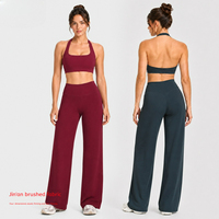 Set Olahraga 2-Potong Tank Top Racerback Wanita Celana Yoga Pilates Bergaris Tanpa Jahitan yang Bernapas dengan Pinggang Berbentuk V