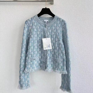 <span class=keywords><strong>Cardigan</strong></span> Lavorato a Maglia da <span class=keywords><strong>Donna</strong></span> Autunno Inverno 2025, Stile di Alta Gamma con Lavorazione Elaborata, <span class=keywords><strong>Blu</strong></span> Argento con Filo Lucido e Nappine, Monopetto - Product Image 5