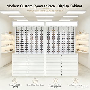 Meuble à lunettes en bois avec éclairage, pour lunettes de soleil, montures optiques et vitrines en verre, pour l'aménagement intérieur d'un magasin d'optique - Product Image 1