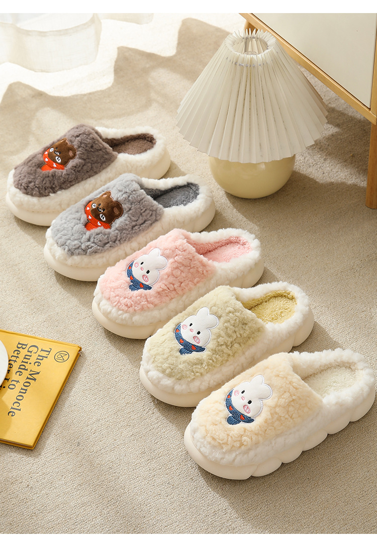 Non-slip Cute Cartoon Couple Cotton Slippers Home Women Platform Slippers Winter