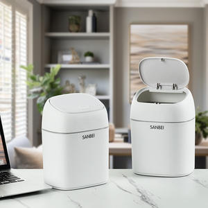 Sanbei Desktop Trash Can White Cylindrical Automatic Pop Up Lid <b>Office</b> <b>Home</b> <b>Desk</b> Waste Bin <b>Small</b> Indoor Use - Product Image 1