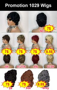 Promotion Letsfly 7$ 1 pièce Perruques Pixie 100% cheveux humains fabriquées à la machine Perruques courtes bouclées disponibles en gros pour les femmes noires - Product Image 3