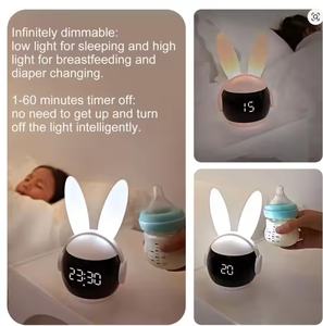 นาฬิกาปลุกรูปกระต่าย โคมไฟสัตว์สีรุ้ง ปลุกได้สามแบบ นาฬิกาปลุกแบบชาร์จไฟได้ นาฬิกาตั้งโต๊ะข้างเตียง ไฟกลางคืนสร้างสรรค์สำหรับห้องนอน - Product Image 6