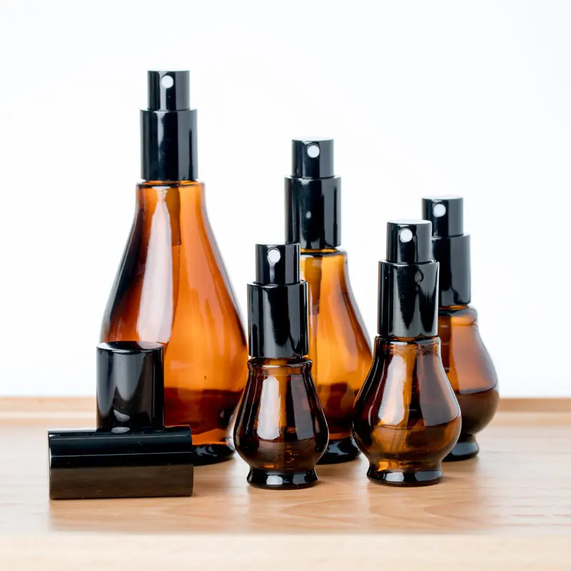 Pompa Lotion Kosmetik Botol Kaca Amber, dengan Semprotan