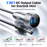 Pengisi Daya Mobil Starlink Mini 3-in-1 10FT 12V-24V Adaptor Pemantik Rokok dengan Layar Digital, USB-C, USB-A & Kabel DC Tahan Air