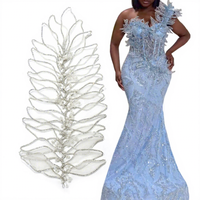 WHD-129 Grande Fleur en Organza 3D Dorée à Strass, Applique Faite à la Main avec Perles pour Robe de Mariée