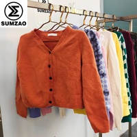 Kardigan Korea Bekas Wanita, Sweater Rajut, Pakaian Thrift, Pakaian Bekas