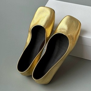 Ballerines en cuir véritable à bout carré, chaussures plates à enfiler pour femmes, couleur unie, toutes saisons - Product Image 3