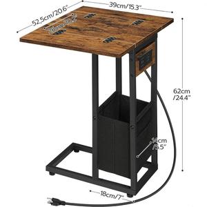 Foldable Side <b>Table</b> With Storage Basket Coffee Brown <b>C</b> <b>Shaped</b> Desk For Bedroom And Living Room - Product Image 2