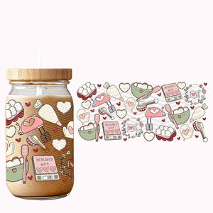 Hot Girls 16oz Glass Can Wrap Cute Pink Bow Daisy Floral Iced Coffee Cut File Taza de tamaño personalizado para Book Lover Estética Coquette - Product Image 6