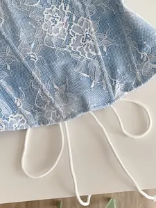 Top court sexy sans manches à cordon de serrage, bustier en dentelle, débardeur chic, crop top pour <span class=keywords><strong>femme</strong></span>, soirée, sling Y2k, respirant - Product Image 4
