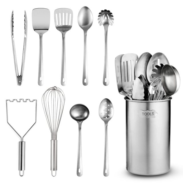 Stainless-Steel Kitchen Utensil Set - 10-piece Premium Nonstick & Heat Resistant Kitchen Gadgets