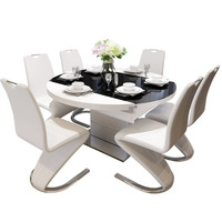 Meubles modernes de haute qualité, ensemble de salle à manger avec 6 chaises, table carrée, table à manger en verre et placage MDF