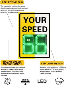 Indicateur de vitesse radar portable - Panneau de signalisation routière solaire haute visibilité pour le contrôle de la vitesse et la régulation du <span class=keywords><strong>trafic</strong></span> - Product Image 5
