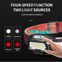 Phares à lumière rouge haute puissance, capteur étanche, lampe frontale à LED de Camping, torche Rechargeable par USB, lampes frontales COB
