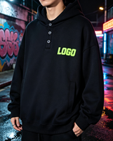 Sweat-shirt à capuche pour homme en molleton français 320g, 3 boutons, coupe ample, coton et polyester, poche, logo personnalisé, streetwear, pull-over