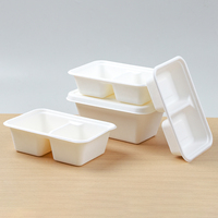 Boîte alimentaire jetable biodégradable et compostable Warmpack 500ml à 2 compartiments avec couvercle en bagasse pour la restauration en gros