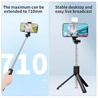 Trépied intégré R1S Bâton à selfie pour téléphone portable avec lumière LED de beauté Bt Télécommande Trépied multifonctionnel de bureau en direct