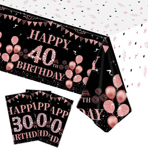 Ensemble de vaisselle pour fête d'anniversaire 60 ans, noir et or rose, assiettes en plastique, gobelets, serviettes, couverts, 60-80 pièces, décoration d'anniversaire - Product Image 3